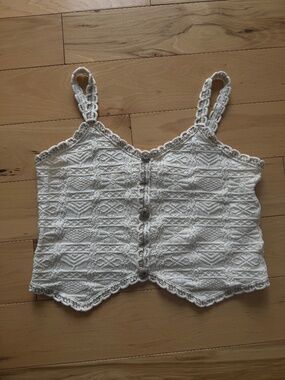 Vintage Yusutex Hand-Loomed Cotton Tank Top Made in Peru Boho Knit Womens S